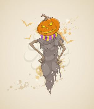 Vector spooky Halloween background with scarecrow