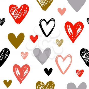Decorative festive seamless pattern with hand drawn hearts on a white background. Vector background for Valentine's day