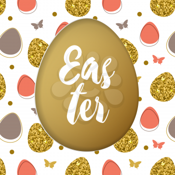 Decorative cut out of paper green Easter card with golden and pink eggs on a white background. Vector illustration.