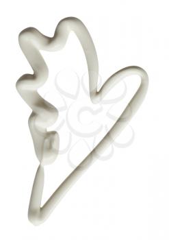 Heart shape made of white cream on a white background, can be used as mayonnaise too. Clipping Path included