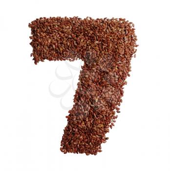 Number 7 made with Linseed also known as flaxseed isolated on white background. Clipping Path included