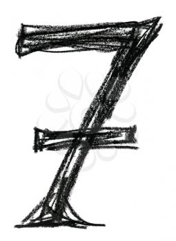 Handwritten sketch black Number 7 on white background