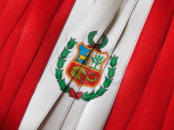 PERUVIAN flag or banner made with red and white ribbons
