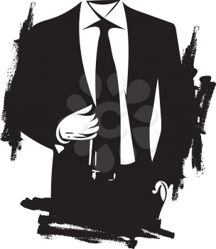 Drawing of elegant young fashion man in tuxedo posing Vector Illustration