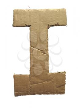 Cardboard texture Letter I. Paperboard alphabet