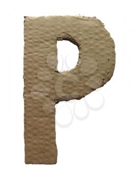 Cardboard texture Letter P. Paperboard alphabet
