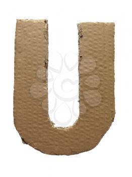 Cardboard texture Letter U. Paperboard alphabet