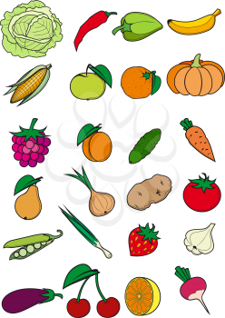 Set of vegetables, fruits and berries isolated on white background