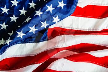Contrast Starry Striped Waving USA Flag Closeup