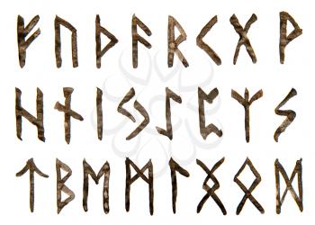 letters the ancient alphabet of the Vikings and Scandinavians handwritten and isolated on a white background