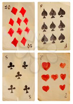 Playing cards hand-drawn stylized vintage isolated on white background
