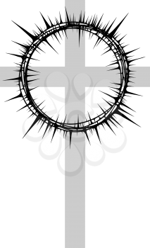 Abstract crown of thorns with long sharp thorns symbol of martyrdom on the background of the cross for the crucifixion 