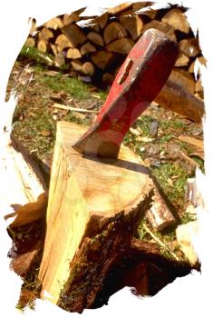 Royalty Free Photo of an Axe in a Block of Wood 