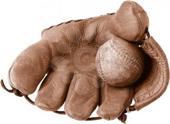 Royalty Free Sepia Tone Photo of a Baseball Glove and Ball