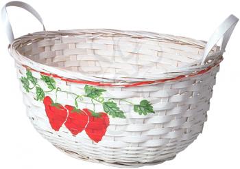 Royalty Free Photo of a White Basket with Strawberries Painted on the Front