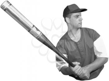 Royalty Free Black and White Photo of a Baseball Player
