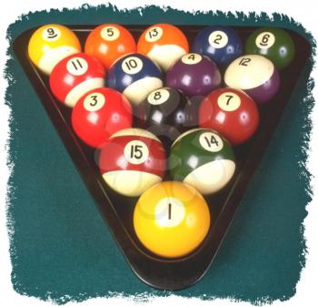 Royalty Free Photo of a Triangle of Pool Balls on a Pool Table