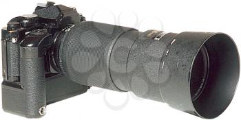Royalty Free Photo of a Camera with a Wide Angle Lens for Closeup Pictures