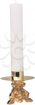 Royalty Free Photo of a Single White Candle in a Brass Holder