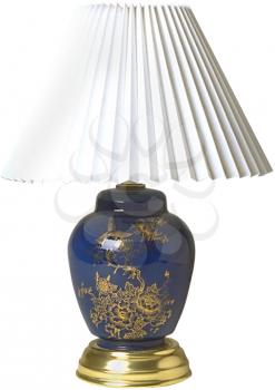 Royalty Free Photo of a Blue and Gold Lamp with White Shade