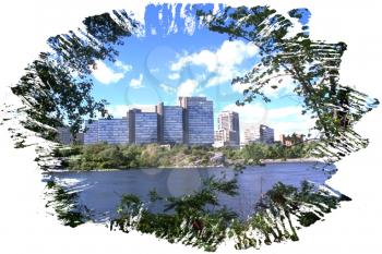 Royalty Free Photo of a Scenic View of Buildings across a River