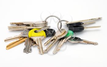 Set of old house keys isolated on the white background.