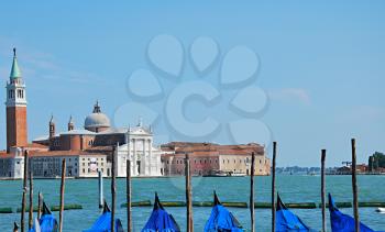 Port of gondolas in Venice.
