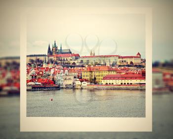 Instant photo frame with view on a Prague Castle.