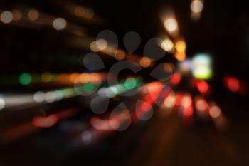 Blur city lights. Night road traffic background