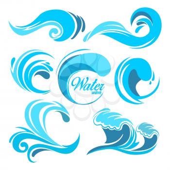 Water splashes and ocean waves. Vector graphic symbols for logo design. Wave water sea swirl, collection of nature, water wave illustration