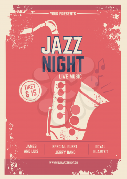 Musical Poster in retro style. Invitation for music festival. Vector design template with place for your text. Jazz poster music, musical band invitation illustration