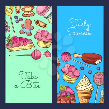 Vector hand drawn sweets vertical banner and poster templates illustration