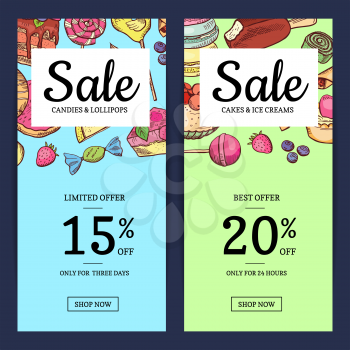 Vector hand drawn sweets vertical sale banner poster templates illustration