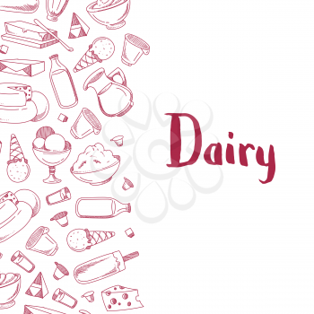 Vector banner poster with sketched dairy products illustration with place for text