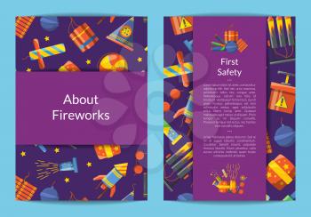 Vector cartoon pyrotechnics card, flyer or brochure template for business illustration