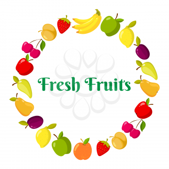 Vector fruits and berrie in a ring form with place for text. Vector illustration