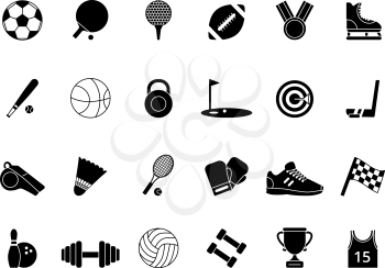 Monochrome black sport symbols. Vector pictures set of volleyball and basketball, golf and football illustration