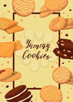 Vector frame with cartoon cookies around it with place for text in center illustration