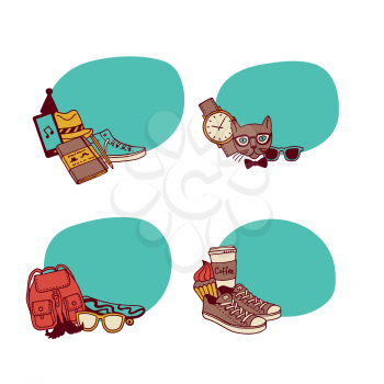 Vector hipster doodle icons stickers set with place for text illustration