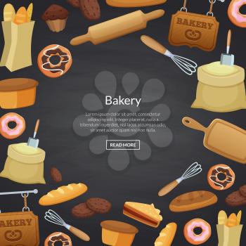 Vector cartoon bakery background illustration place for text. Ad banner and poster