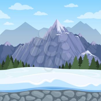 Mountain seamless background. Outdoor cartoon hills landscape of relief various types vector pictures. Illustration of mountain alpine peak, range of rock