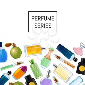 Vector colored perfume bottles cosmetic background illustration page for website