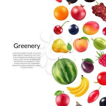 Vector realistic fruits and berries background with place for text illustration. Banner and poster