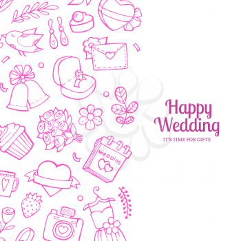 Vector doodle wedding elements background with place for text illustration isolated on white