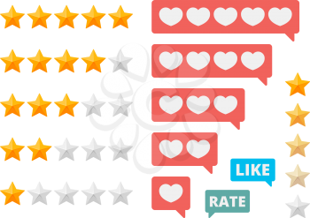 Rating stars. Social assessment scores likes hearts vector symbols. Illustration rating star and review vote