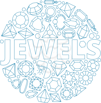 Jewels background. Circle shape with luxury diamond gems bracelets and shiny rings vector jewels collection. Illustration gem luxury, diamond stone and brilliant