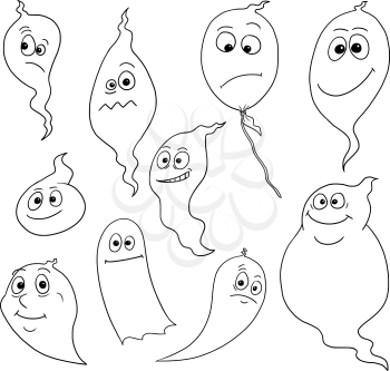 Set of friendly cartoon vector ghost spirits