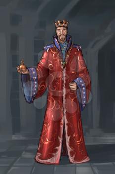 Concept art digital painting or illustration of king in red robe or gown.