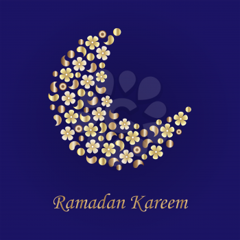 Ramadan greetings background with the moon from gold flowers . Can be used for cards, flyers, brochures, web sites.