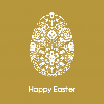 Happy Easter Card. Painted Easter egg in lace style with warm wishing text